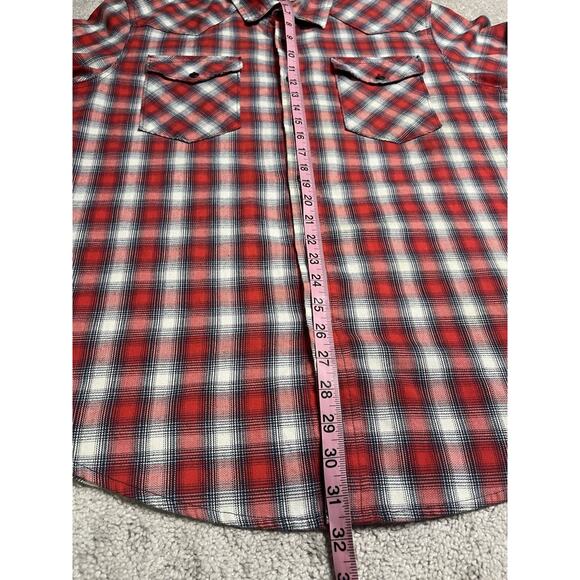 Wrangler Shirt Men's Large Red Plaid Western Button Up Chest Pockets - Picture 7 of 9